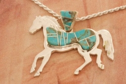 Calvin Begay Genuine Kingman Turquoise Sterling Silver Horse Pendant